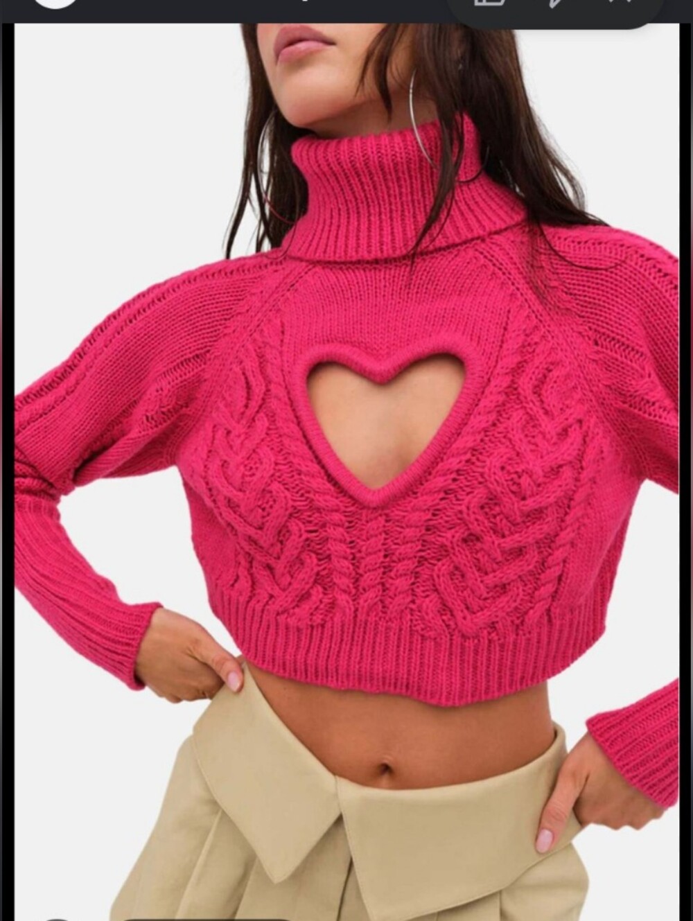 For Love And Lemons Vera Cropped Heart Cut Out Turtleneck Sweater